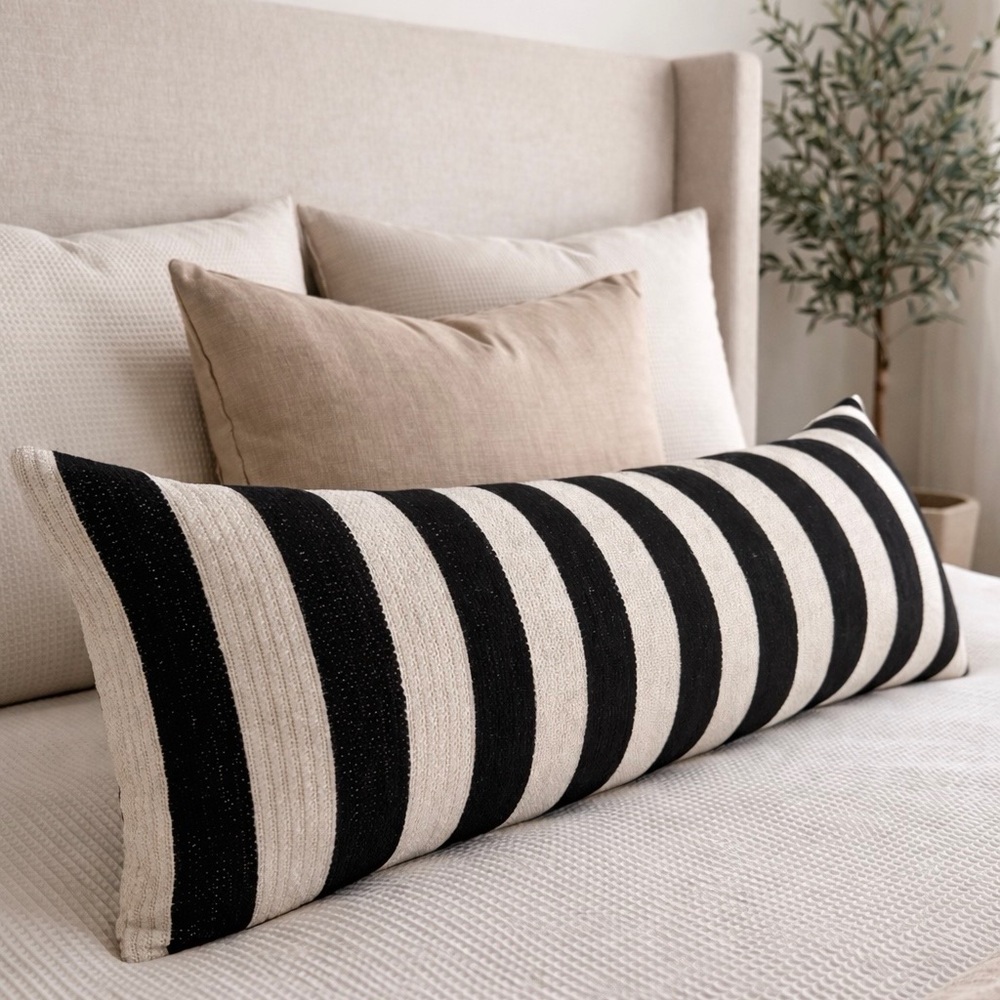 Striped Black and Beige Accent Pillow